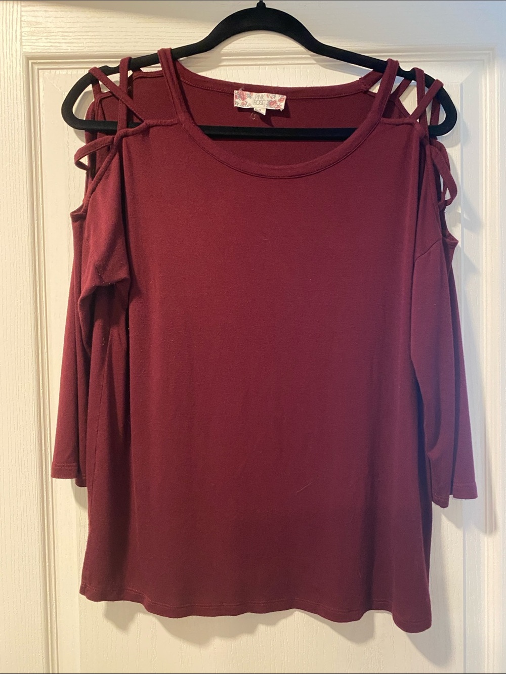 Pink Rose S Burgundy Lace-Up Long Sleeve Top